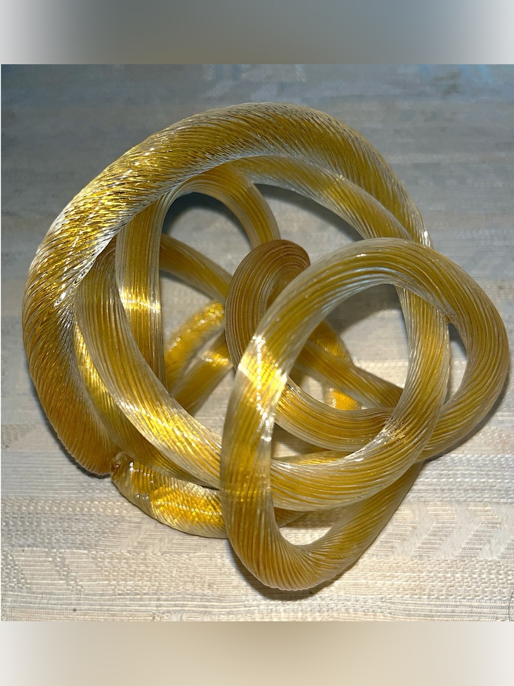 Murano Gold Clear Twisted Infinity Knot Glass Decorative Sculpture
